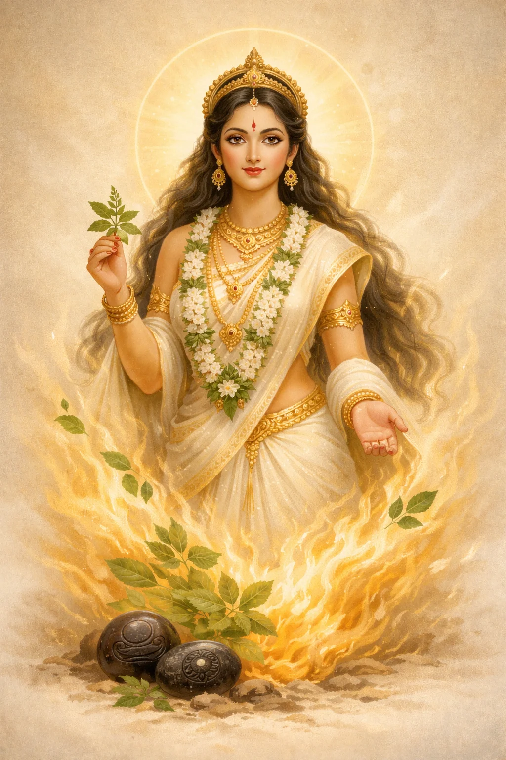 Tulsi Devī - Sacred manifestation of devotion holding the holy basil plant